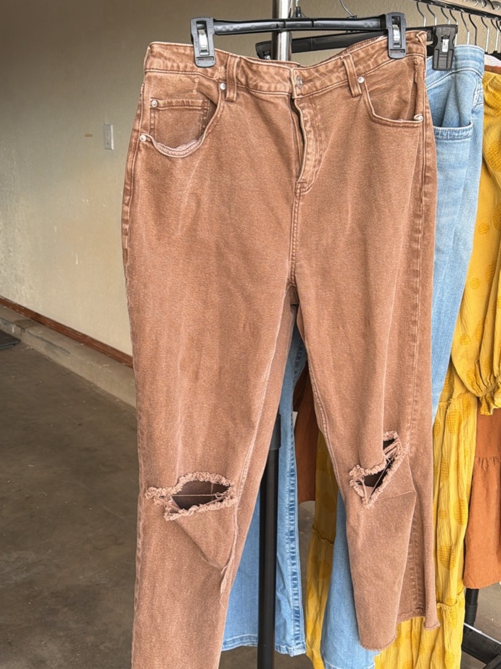 High-Rise Distressed Brown Ankle Jeans